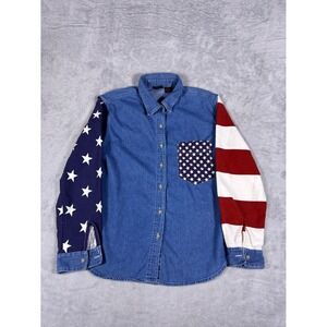 Quizz Again & Co. Americana Denim Button-down Shirt 1990s Womens M Multicolor